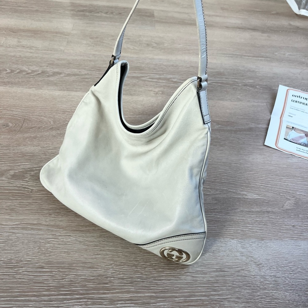Gucci Vintage New Britt Hobo Bag Ivory/Cream Leather Shoulder Purse - Picture 8 of 10